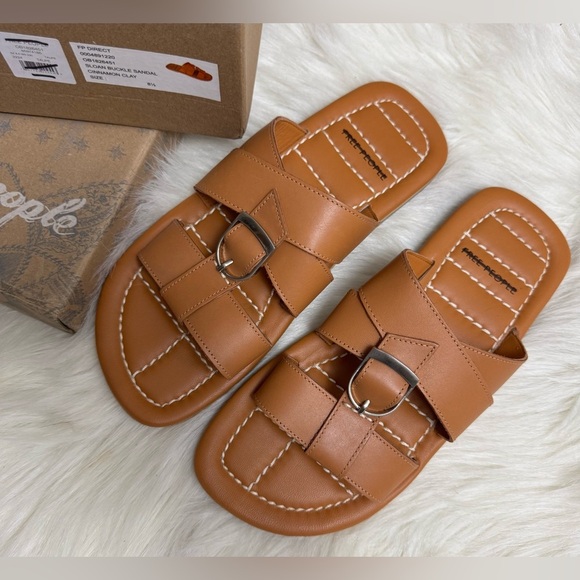 New Free People Sloan Vertical Buckle Sandal T bar strap cinnamon clay - Picture 2 of 5